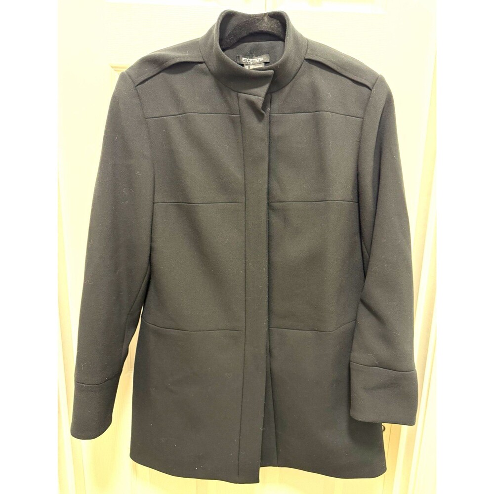 Etcetera Women’s Black Mid-Length Button Front Lined Jacket w/ Pockets Size 12
